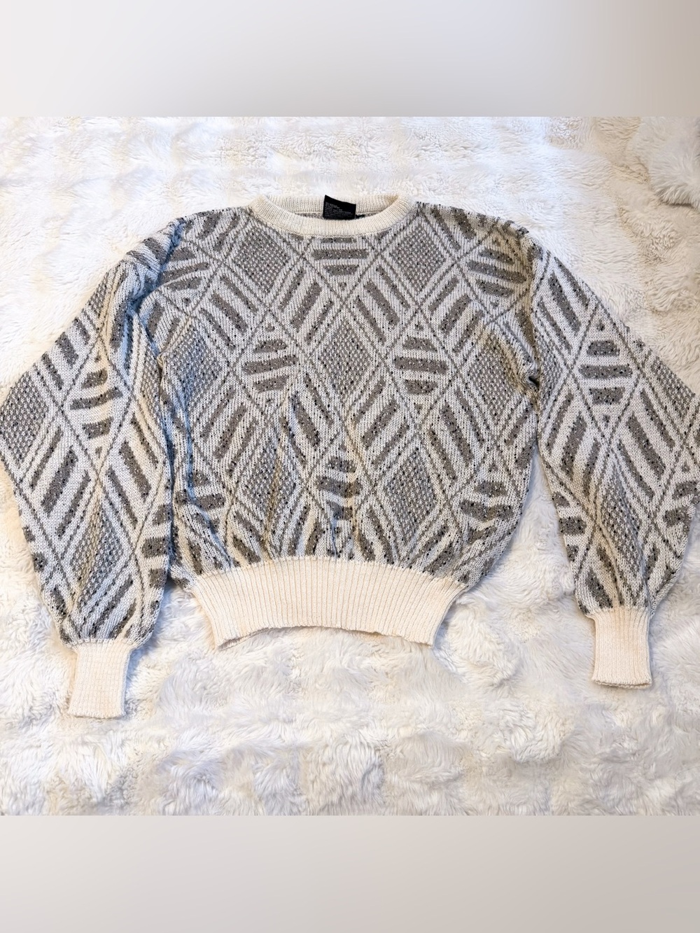 Vintage Spettro Geometric Knit Sweater - Cream & Gray